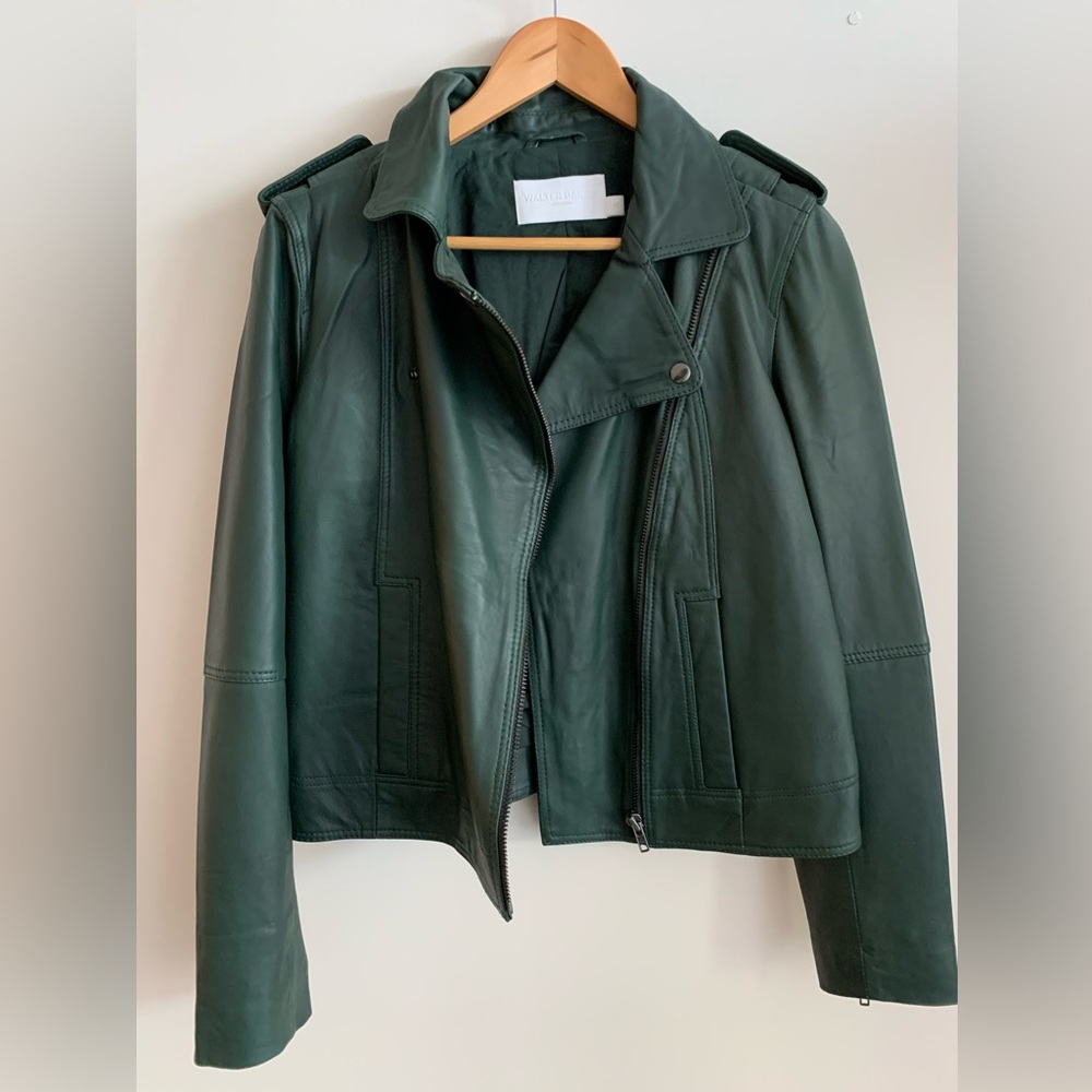 ON HOLD - Walter Baker designer leather jacket in hunter green, size small.
